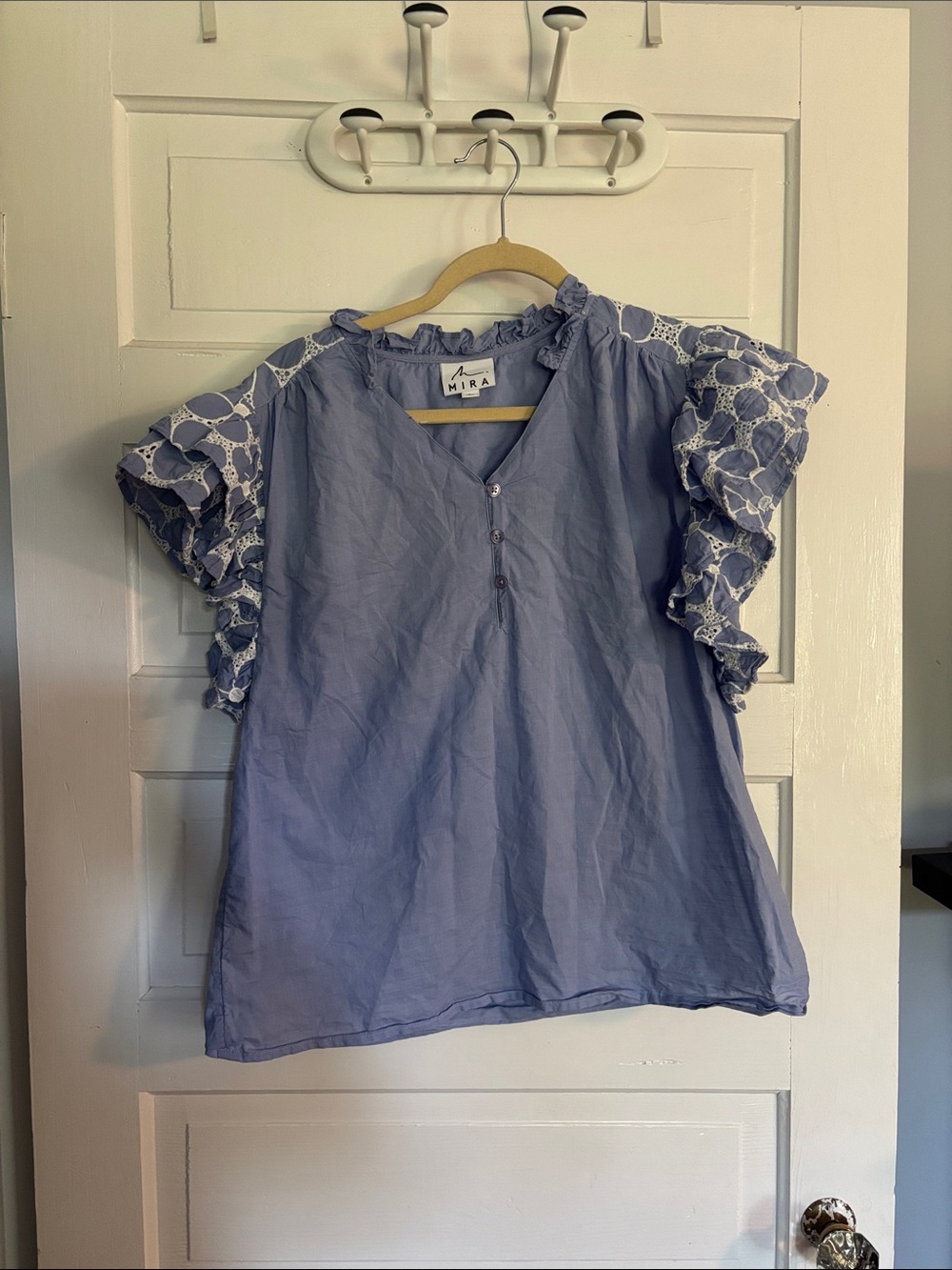 Mira Periwinkle Lace Sleeve V-Neck Blouse